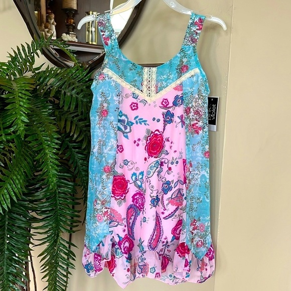 Brand New Pink & Violet Girls Sleeveless Floral Blue/Pink Dress Flowy Ruffle - Picture 1 of 13